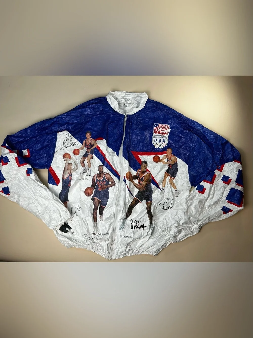 Vintage USA Olympic Basketball Windbreaker Jacket - Blue & White (1992) size XL